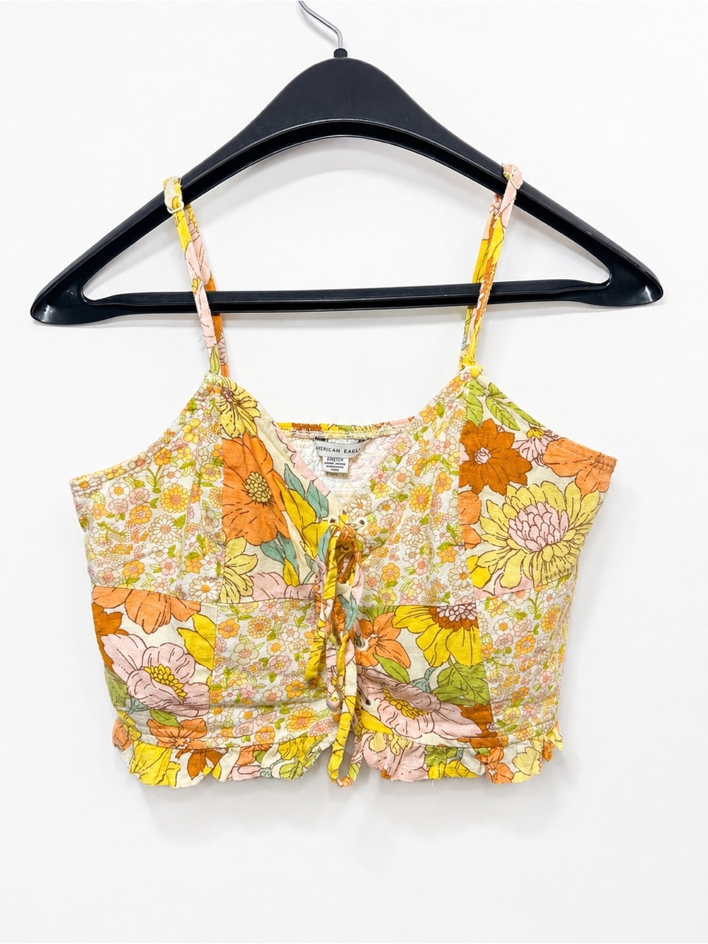 American Eagle Floral Tie-Front Cropped Tank Top Women’s Small